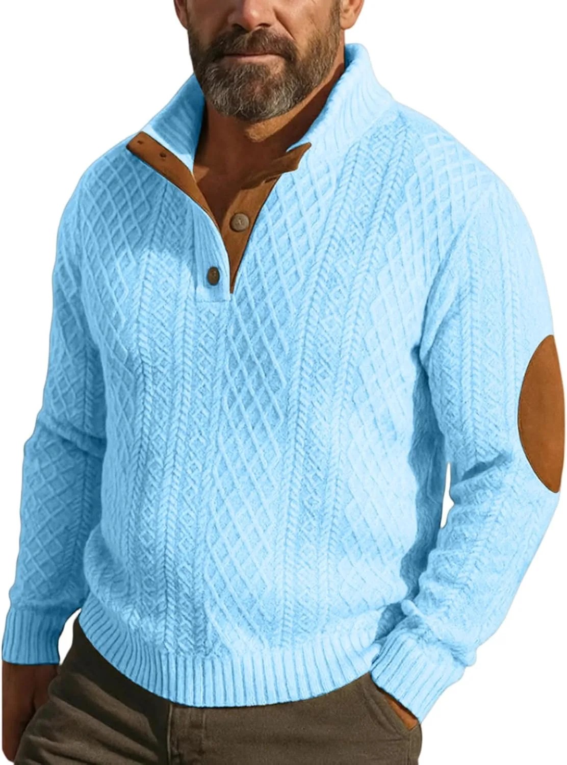 

Мужской свитер с кабельной вязкой и воротником-стойкой IAJDKMEK