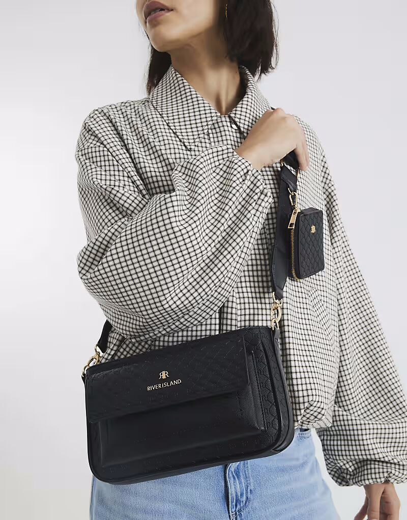 

Сумка через плечо River Island Ri с монограммой черного цвета