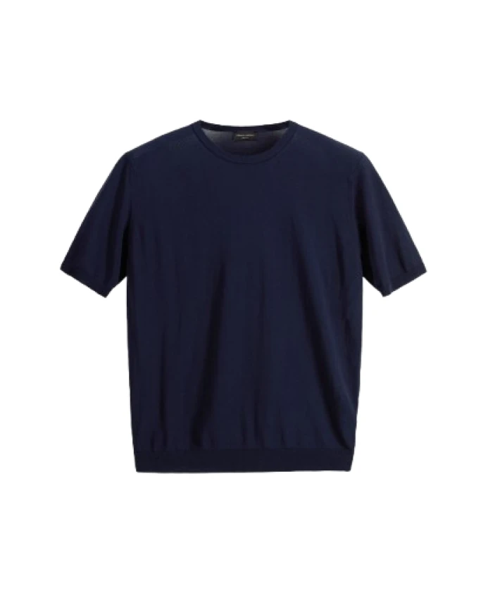 

Темно-Синий пуловер, круглый вырез, короткие рукава. Roberto Collina, синий