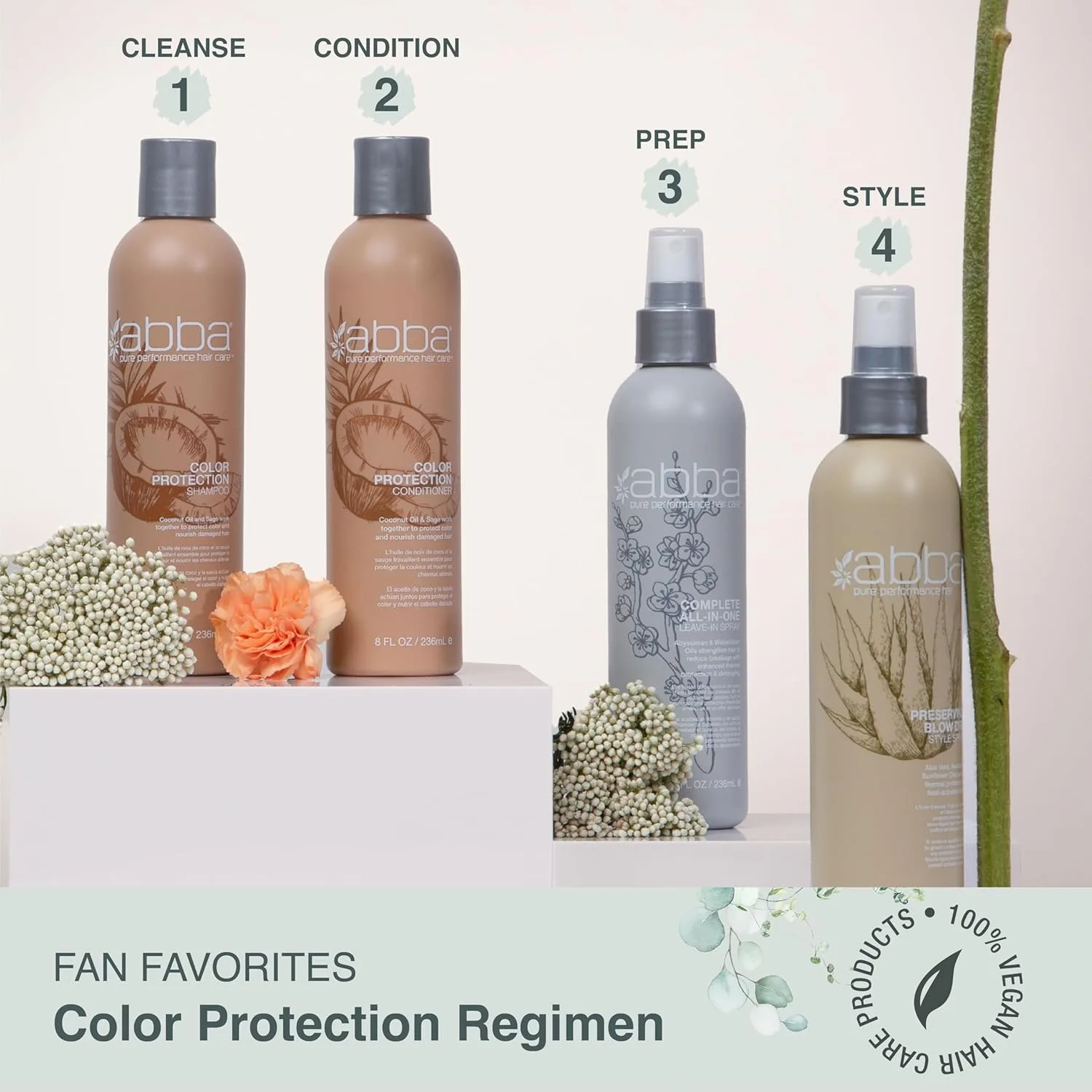 ABBA - Набор из шампуня и кондиционера Pure Color Protection для придания блеска и питания волос - с кокосовым маслом и шалфеем, по 950 мл каждый. — фото 4