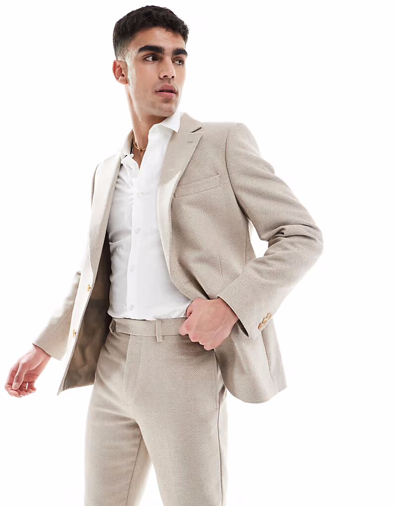 

Узкий пиджак из шерстяной смеси с плетением Stone Asos Design