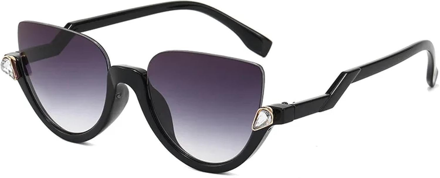 

Модные солнцезащитные очки в полуободковой оправе «кошачий глаз» с бриллиантами, женские очки с градиентным зеркальным покрытием, винтажная мужская оправа для очков WNCKSQ, Black Gray Gradient