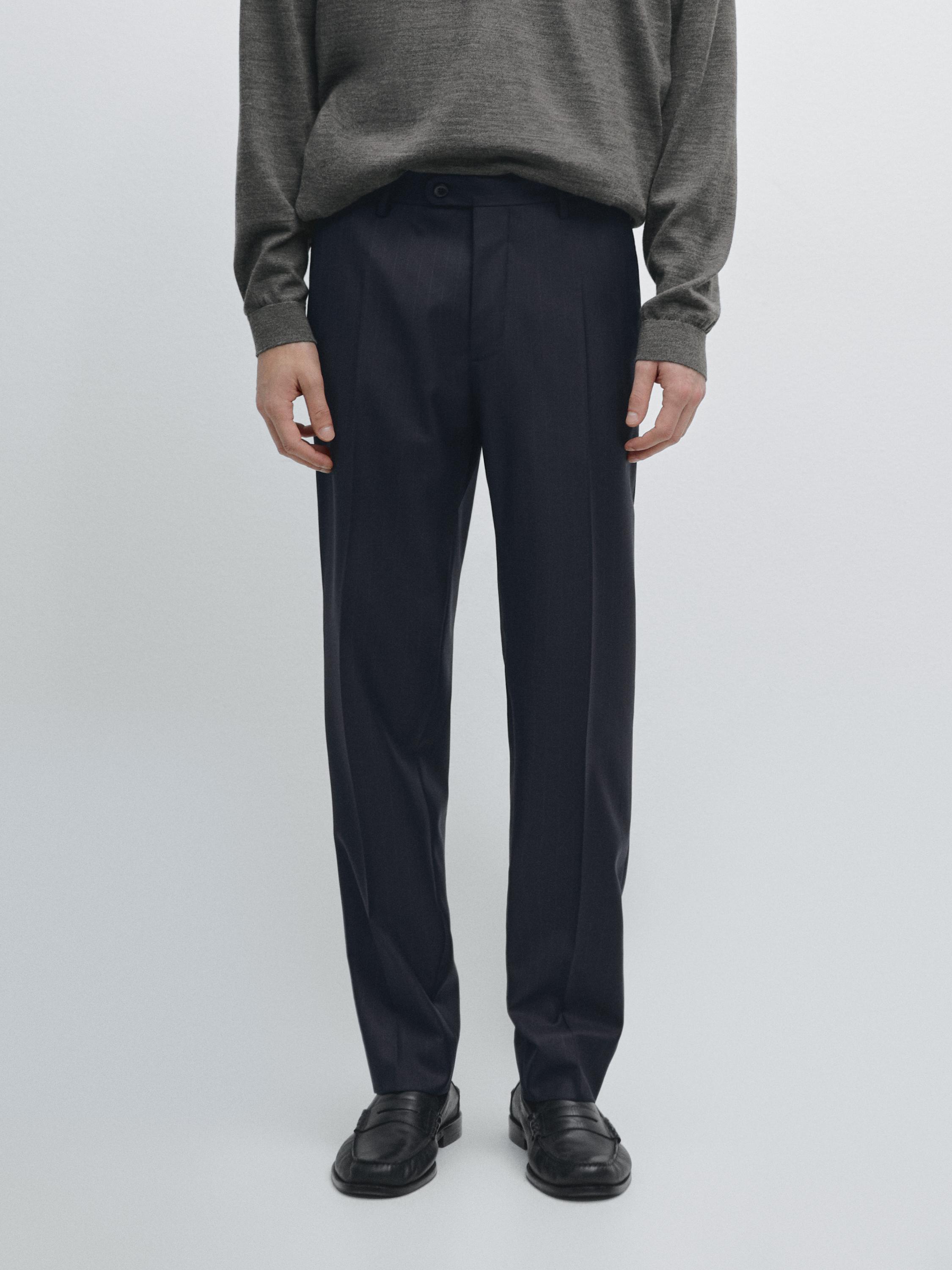 Шерстяные костюмные брюки Massimo Dutti, navy blue — фото 3