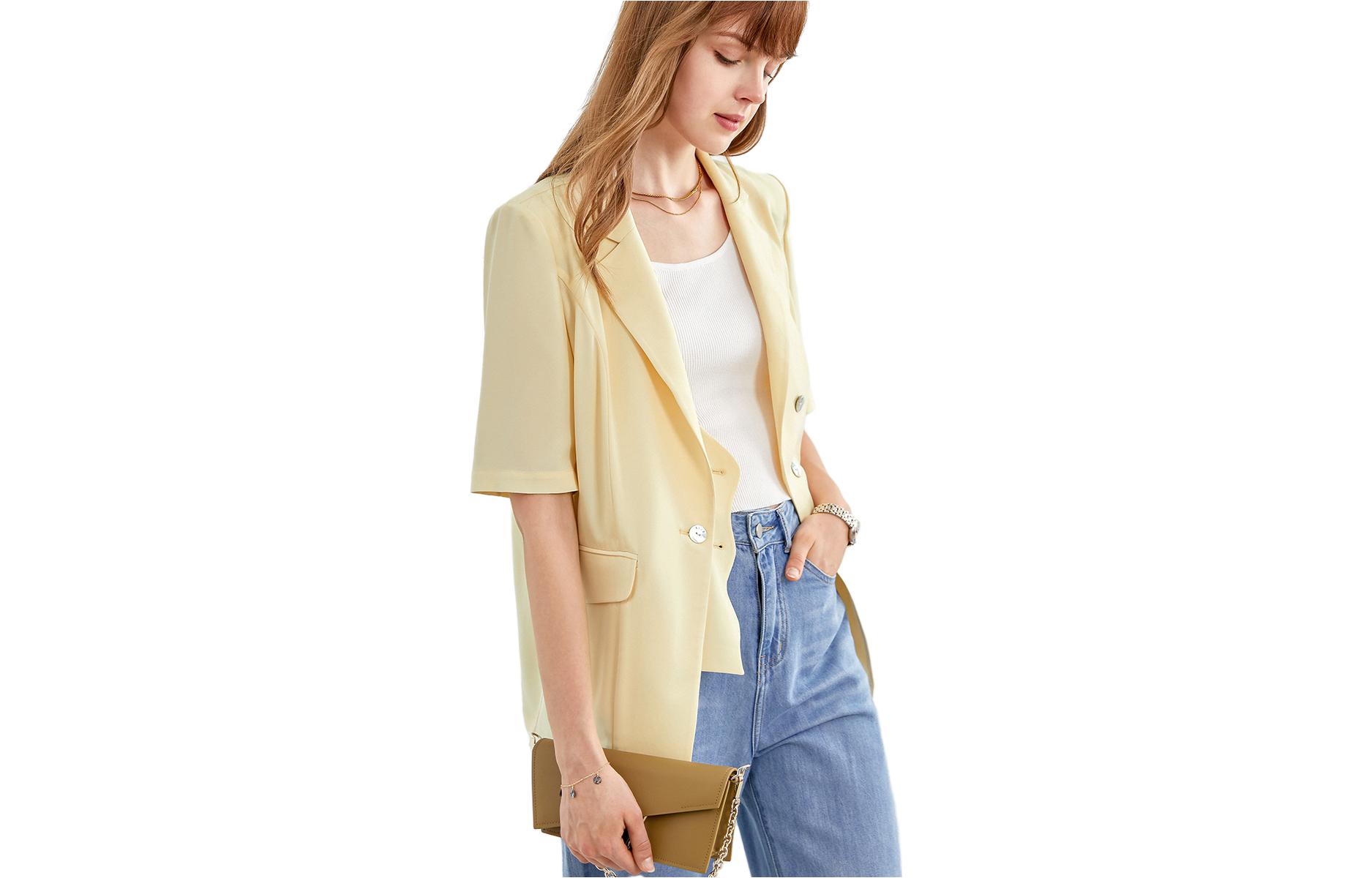 

ELLE Деловой костюм женский желтый с умеренным воротником