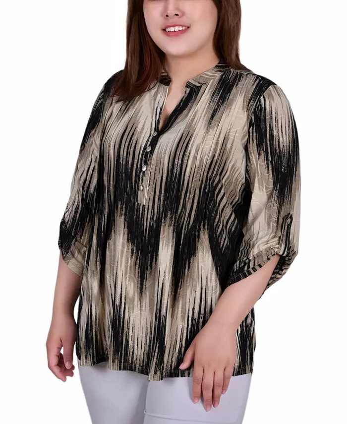 

Женский топ с Y-образным вырезом и рукавами 3/4 с манжетами, plus size NY Collection, мультиколор