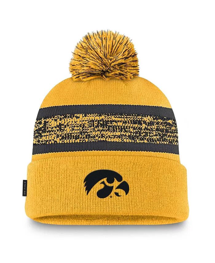 

Мужская шапка с манжетами и помпоном Iowa Hawkeyes On-Field Peak, золотисто-черная Nike