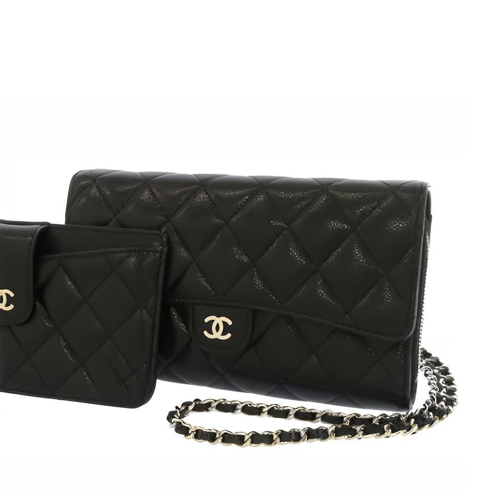 Сумка через плечо из кожи икры с монетницей женская черная CHANEL, Gift Set(Set+Box+Shopping Bag) — фото 4