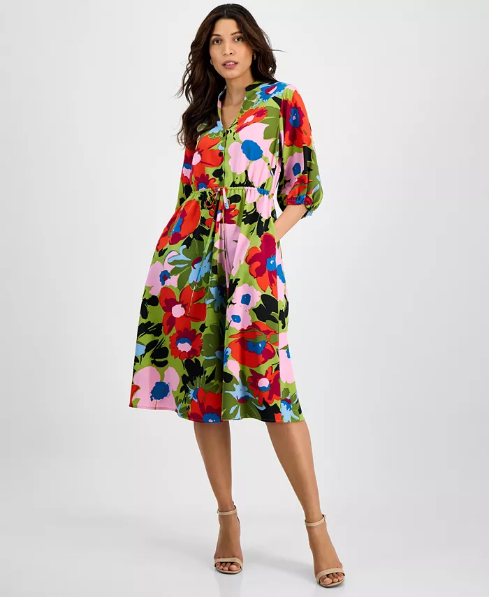 

Женское миди-платье с разрезом на горловине и цветочным принтом Sandra Darren, синий