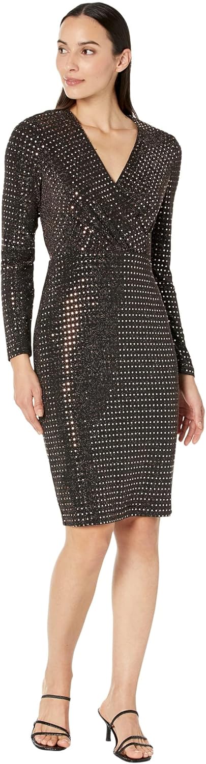 

Платье Calvin Klein с длинными рукавами и V-образным вырезом, блестками, Copper/Black 1