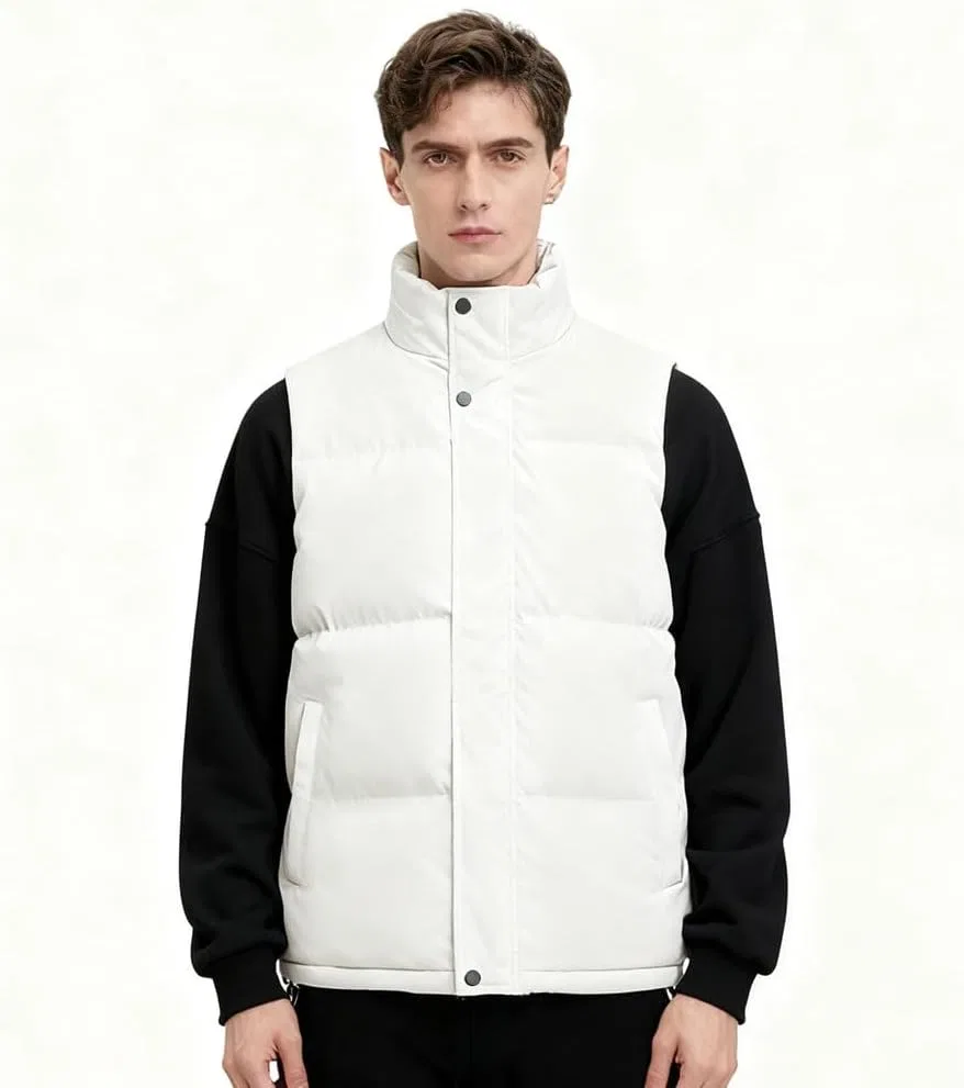 Generic Мужская легкая водоотталкивающая складываемая пуховая жилетка, Off White, XXL — фото 2