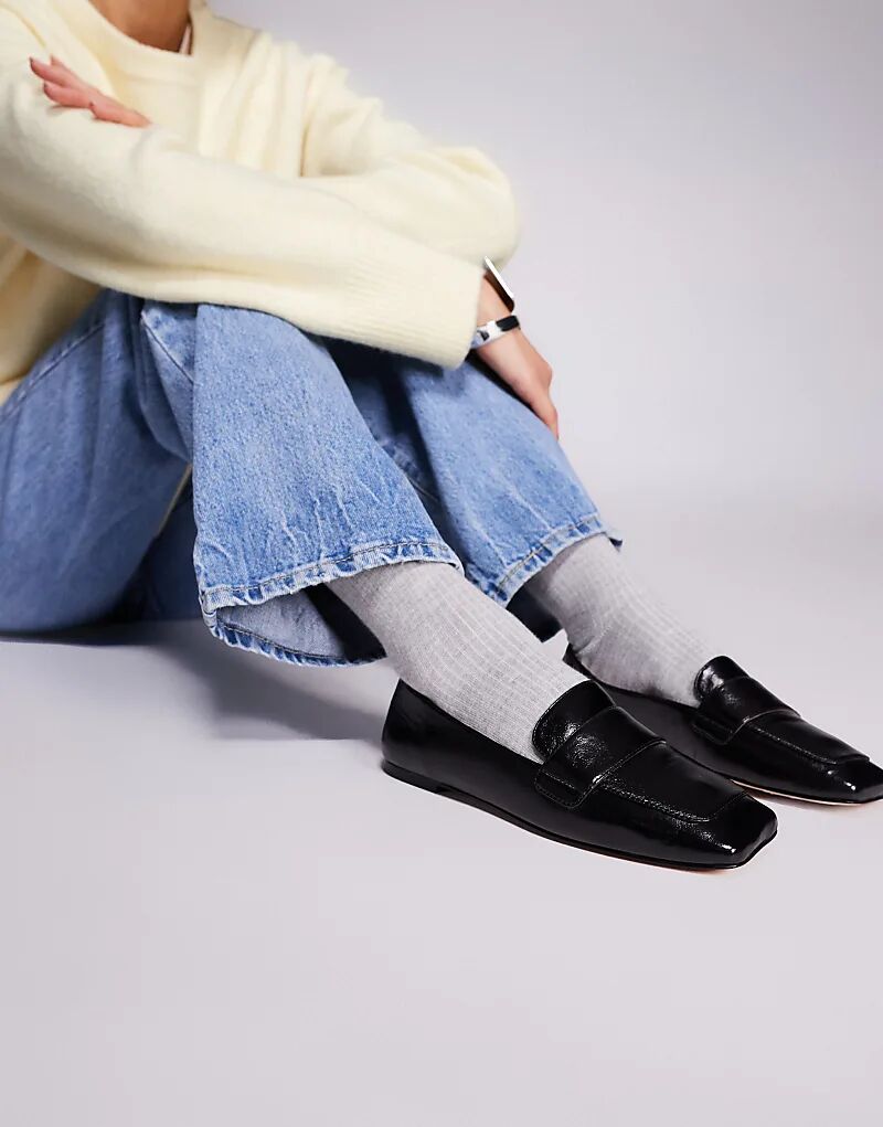 Лоферы Steve Madden Monarc с квадратным носком из черной жатой кожи