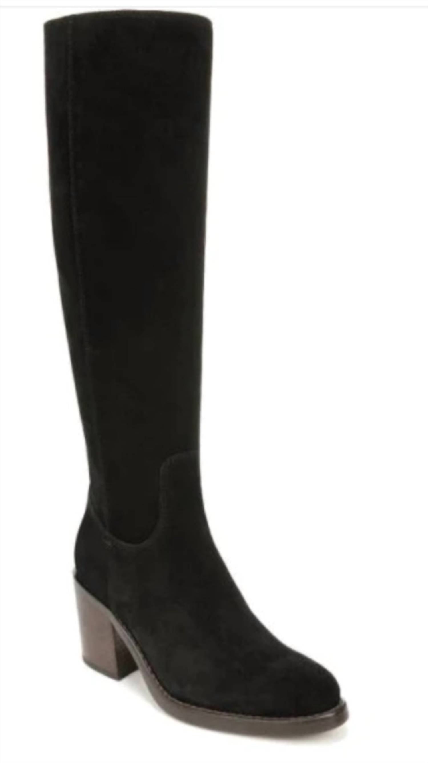 Женские высокие сапоги из сланцевой замши на устойчивом каблуке черные Sam Edelman