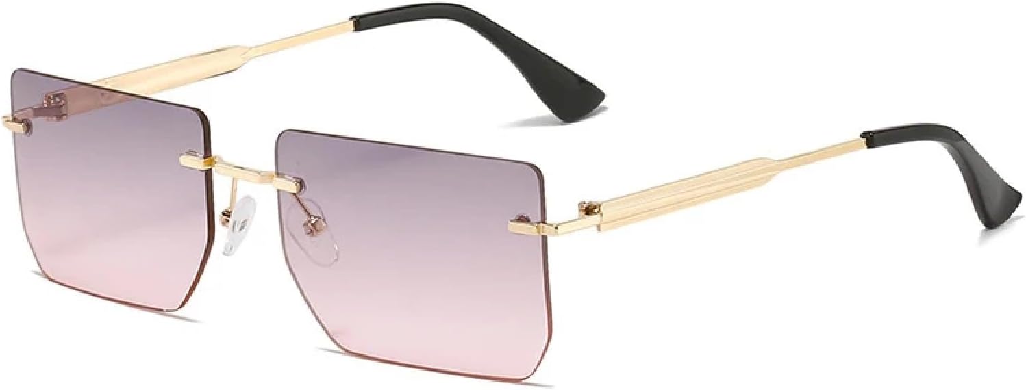 

Безободковые металлические солнцезащитные очки для мужчин и женщин, модные винтажные солнцезащитные очки для активного отдыха и вождения, защита от УФ-излучения UV400 MWTSYSQ, Gold Gray Pink