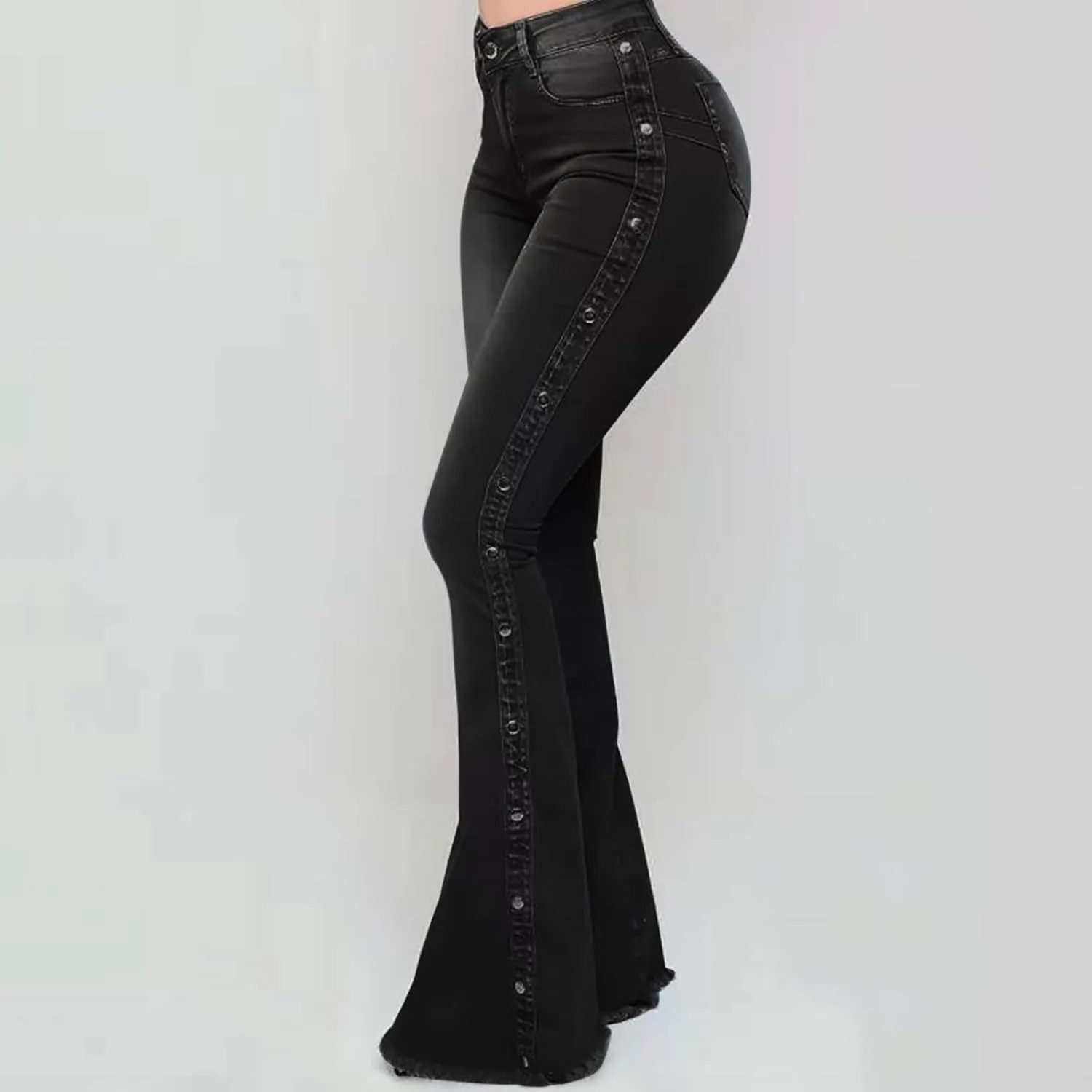 Джинсы Bell Bottom для женщин High Waisted с боковой пуговицей — фото 2