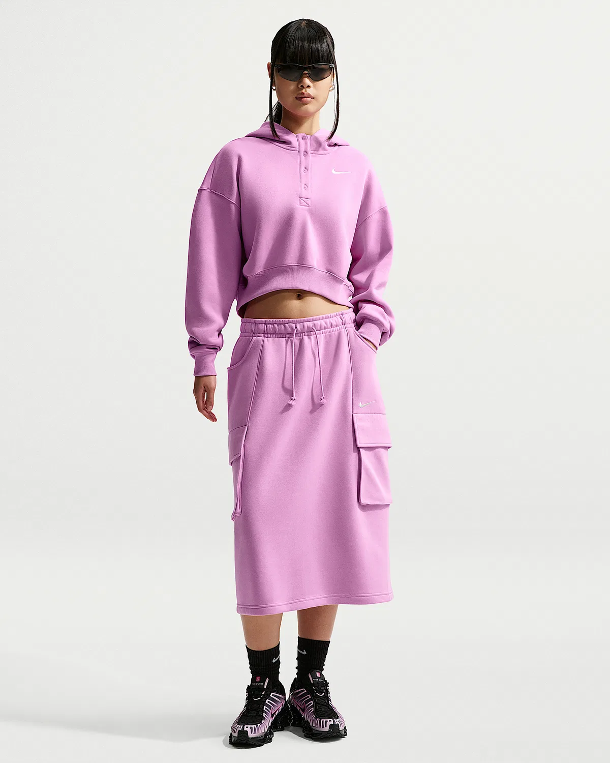 Женская миди-юбка карго Nike Sportswear Phoenix Fleece, Light Magenta/Sail
