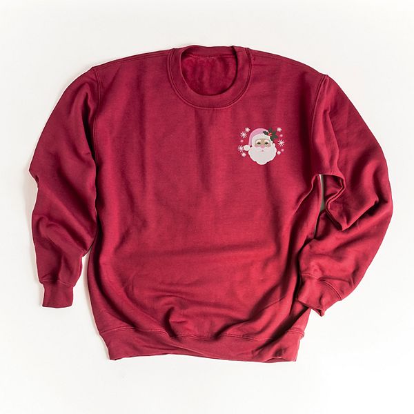 

Вышитая розовая шапка Санты - женский графический свитшот Simply Sage Market, Cardinal