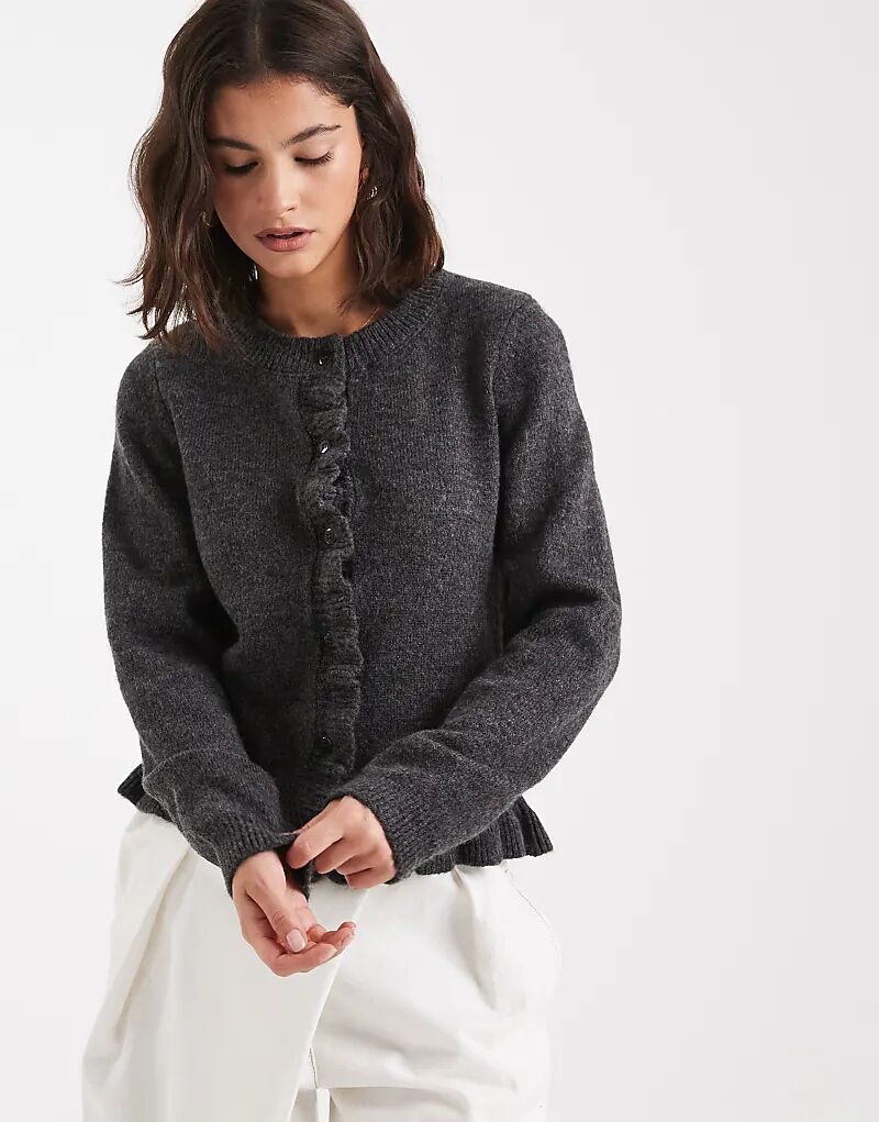 

Вязаный кардиган с воланами от ASOS DESIGN темно-серого цвета