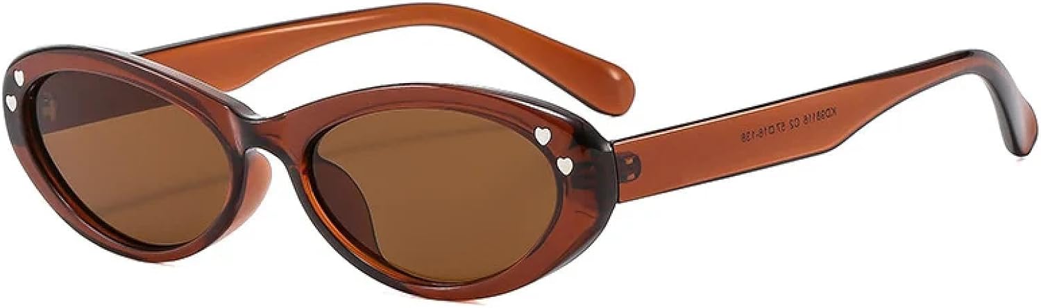 

Винтажные солнцезащитные очки «кошачий глаз» для женщин, желейного цвета, маленькая оправа, ретро-очки для активного отдыха, защита от УФ-излучения UV400 VVTWSSW, Brown-brown