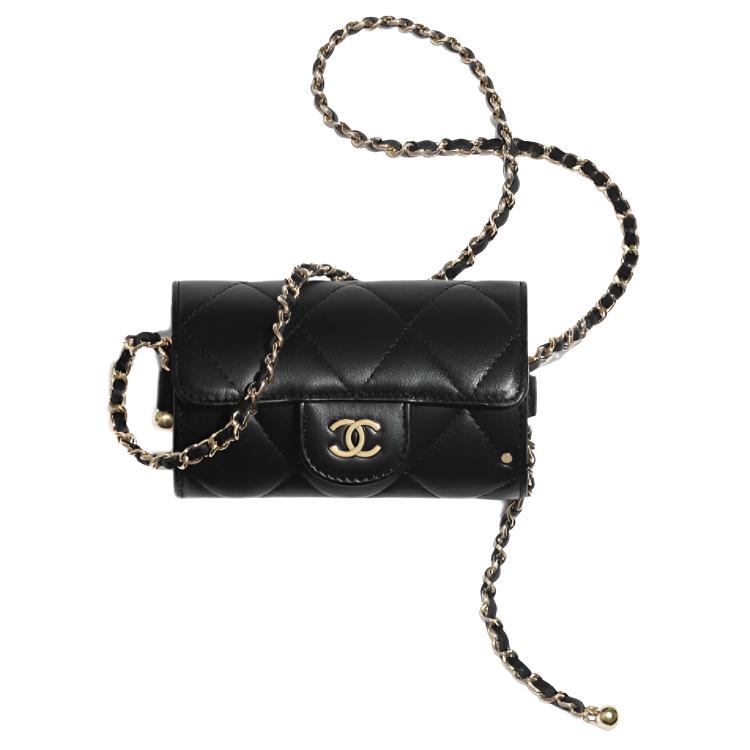 

Chanel Кожаный кошелек-клатч через плечо, женский, черный