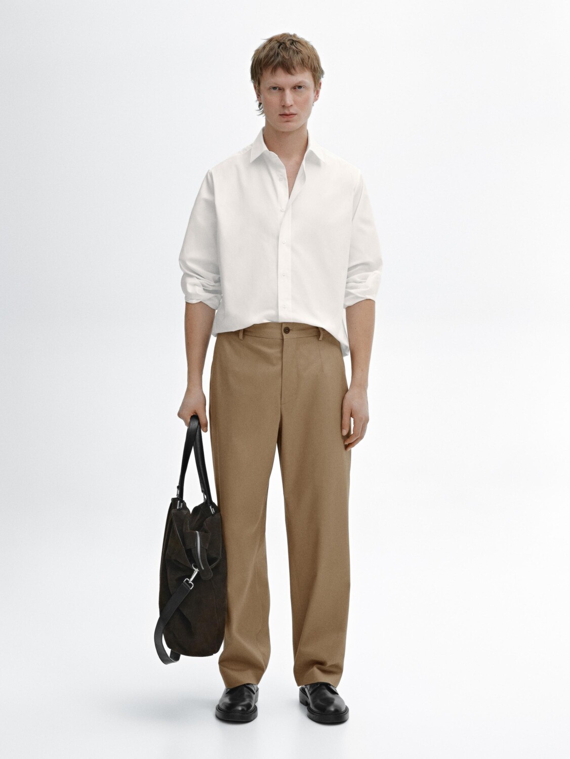 

Рубашка облегающего кроя из 100% хлопкового твила Massimo Dutti, белый