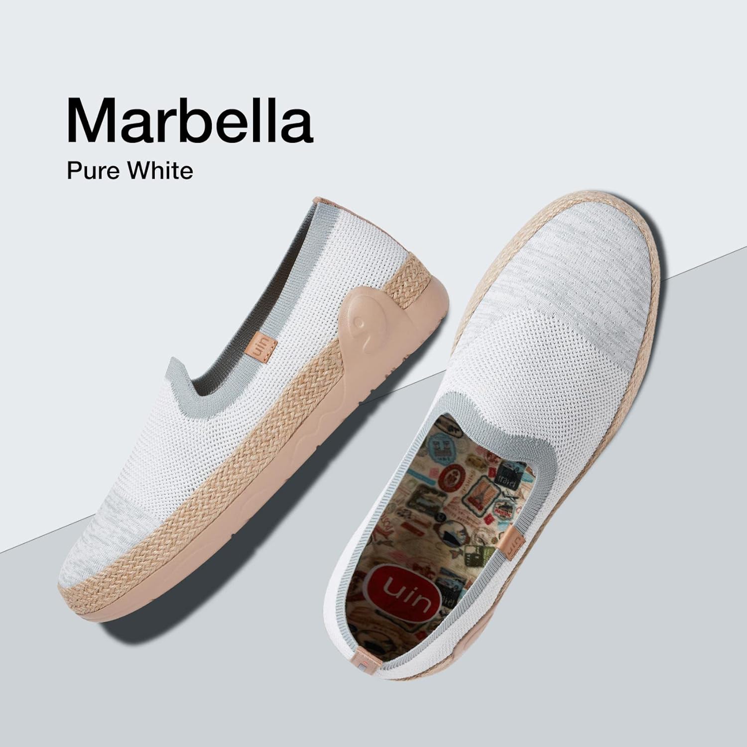 Мужские эспадрильи UIN Slip Ons- легкие прогулочные повседневные лоферы, удобные, с ручной росписью, серия Marbella, белый — фото 2