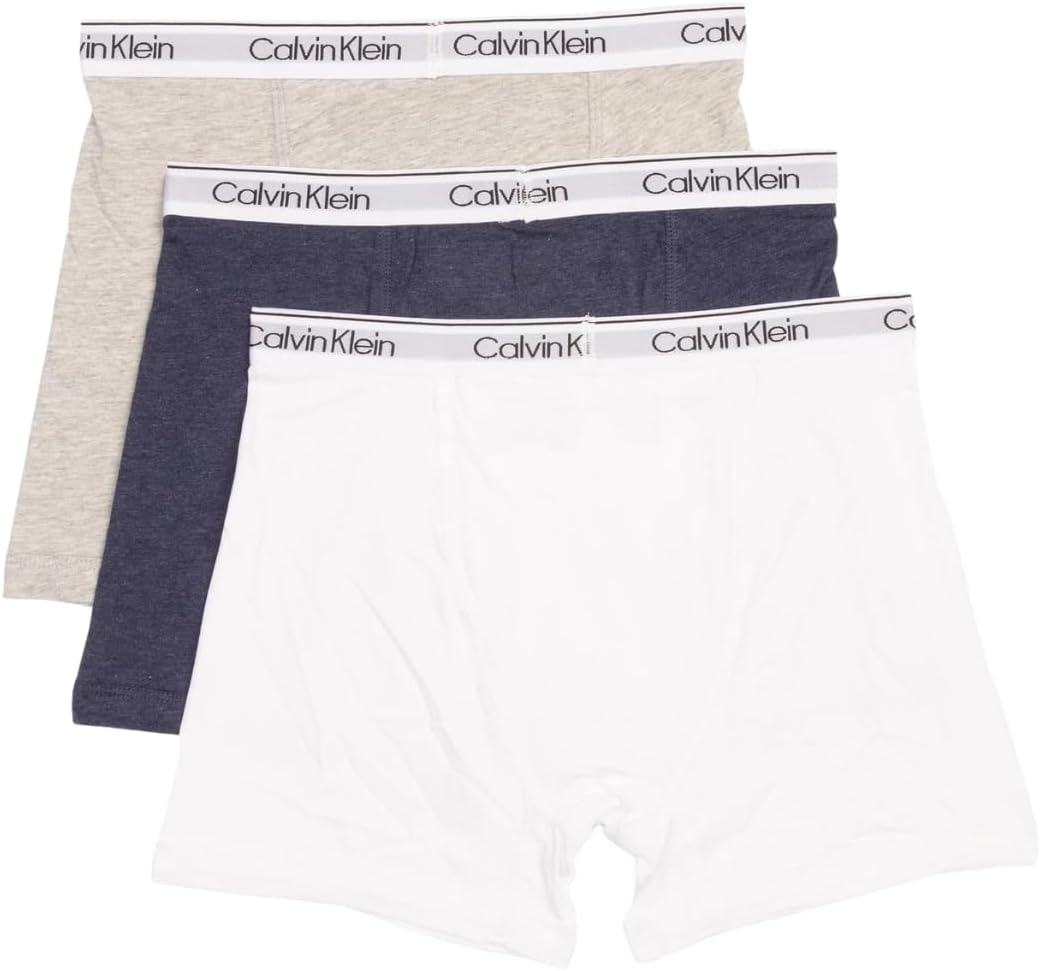 Комплект из 3 трусов-боксеров Calvin Klein для мальчиков. Современные хлопковые трусы-боксеры Calvin Klein для мальчиков., Heather Grey/Heather Blue/White — фото 2