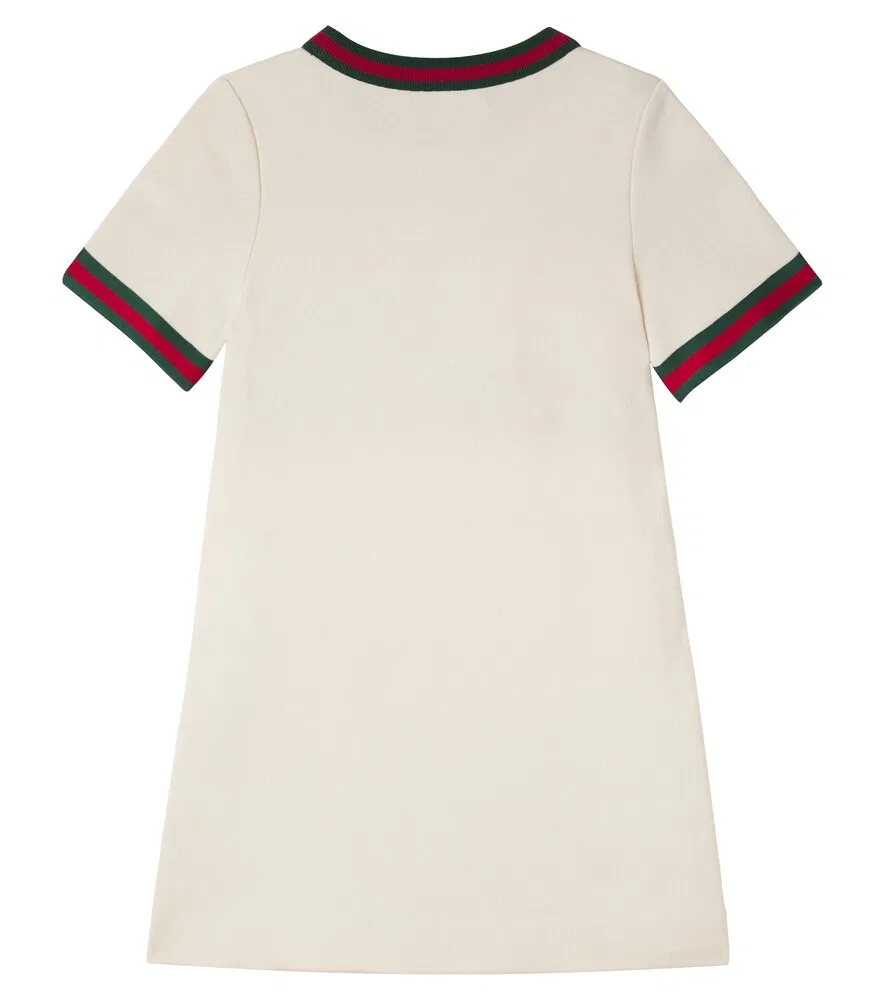 Хлопковое платье с полосками и узором "Конская уздечка" Gucci Kids, белый — фото 3