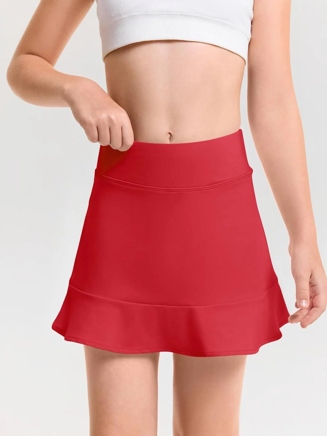Юбка для тенниса и гольфа Haloumoning, девочкам, с шортами и карманами, Red, 5-14 лет — фото 2