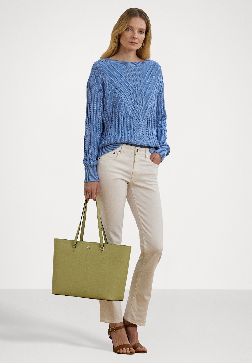 

Сумка для покупок CROSSHATCH LEATHER LARGE KARLY TOTE Lauren Ralph Lauren, светло-оливковый