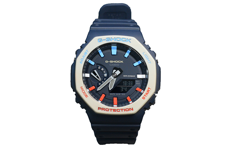 

CASIO Часы Men Liquid Crystal/Analog Dual Display Series Blue Watch, Marine Blue Hand-Drawn Collection Red Blue Scale