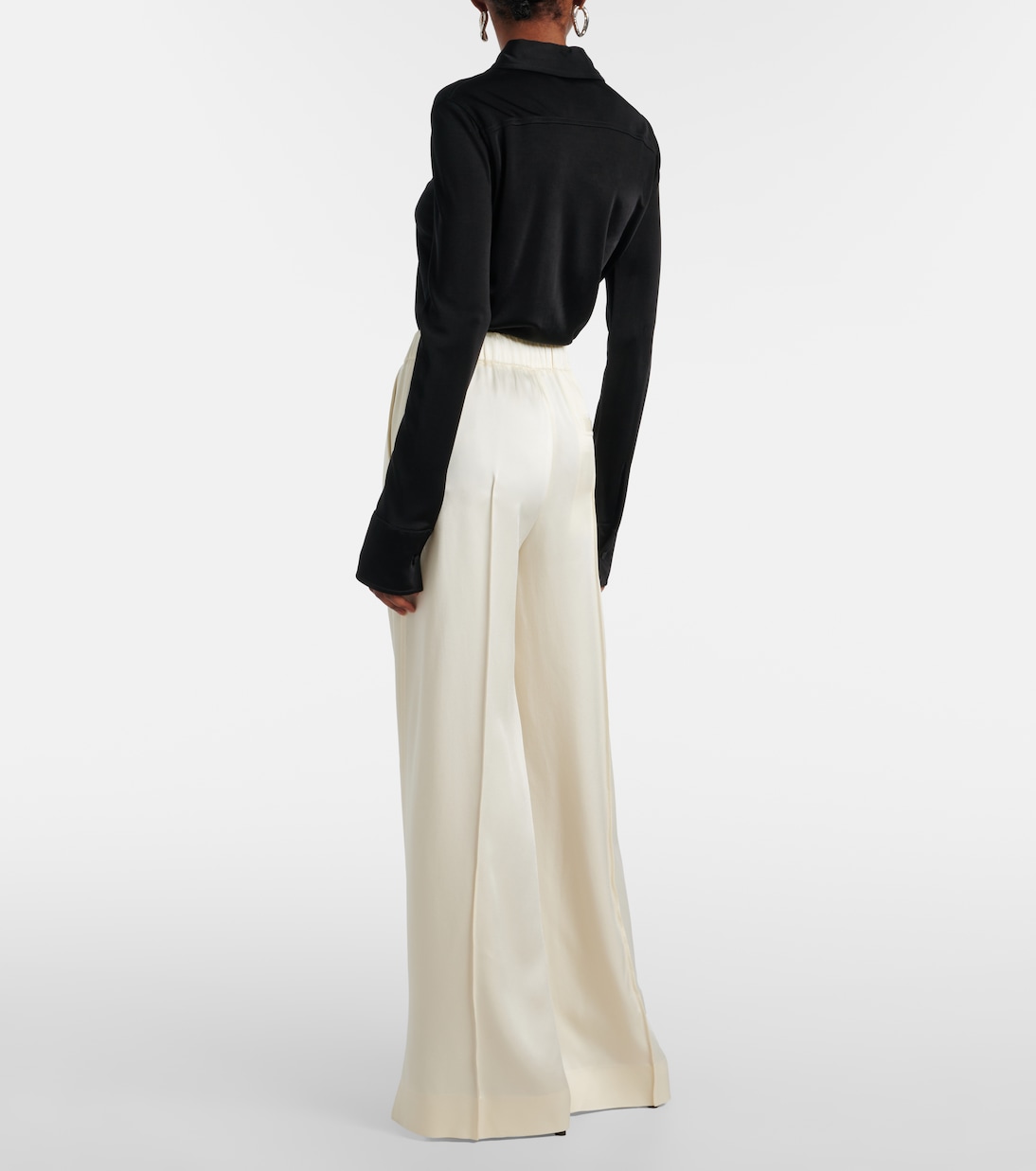 Широкие брюки-клеш из плиссированного сатина Jil Sander, Natural — фото 3