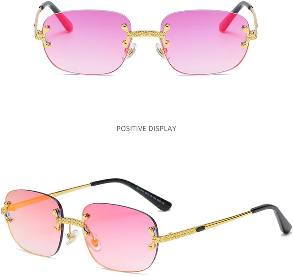 

Популярные маленькие прямоугольные солнцезащитные очки в стиле ретро, ​​без оправы, с зеркальным покрытием, защита от УФ-излучения UV400 HVTVTLA, Blue Gradient