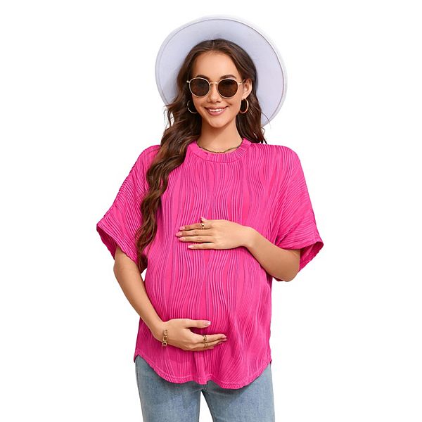 

Женская летняя блузка для беременных свободного покроя с коротким рукавом и круглым вырезом Seoria, Rose Red