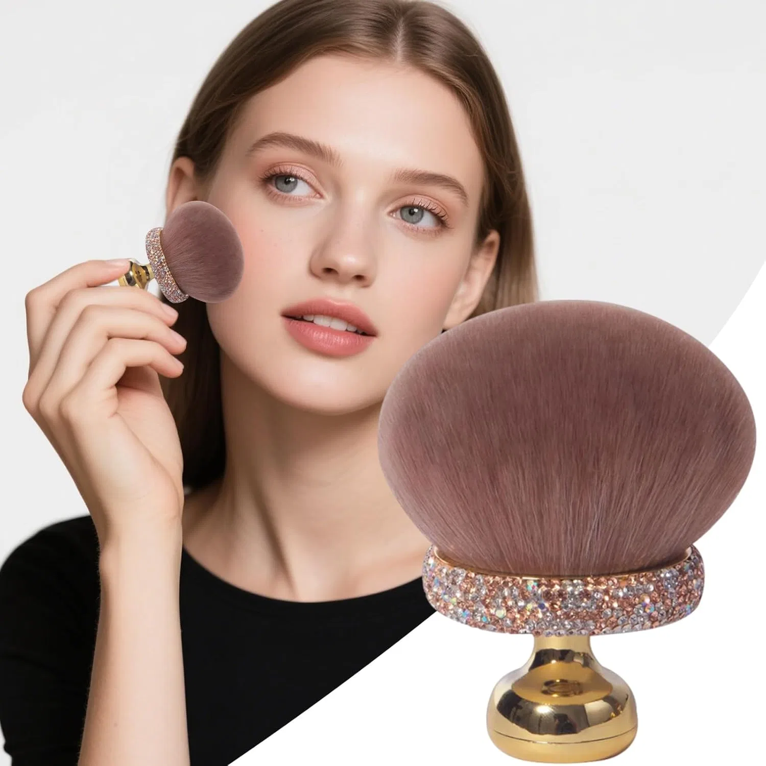 Кисть для макияжа Mushroom, синтетический ворс, золотой — фото 3