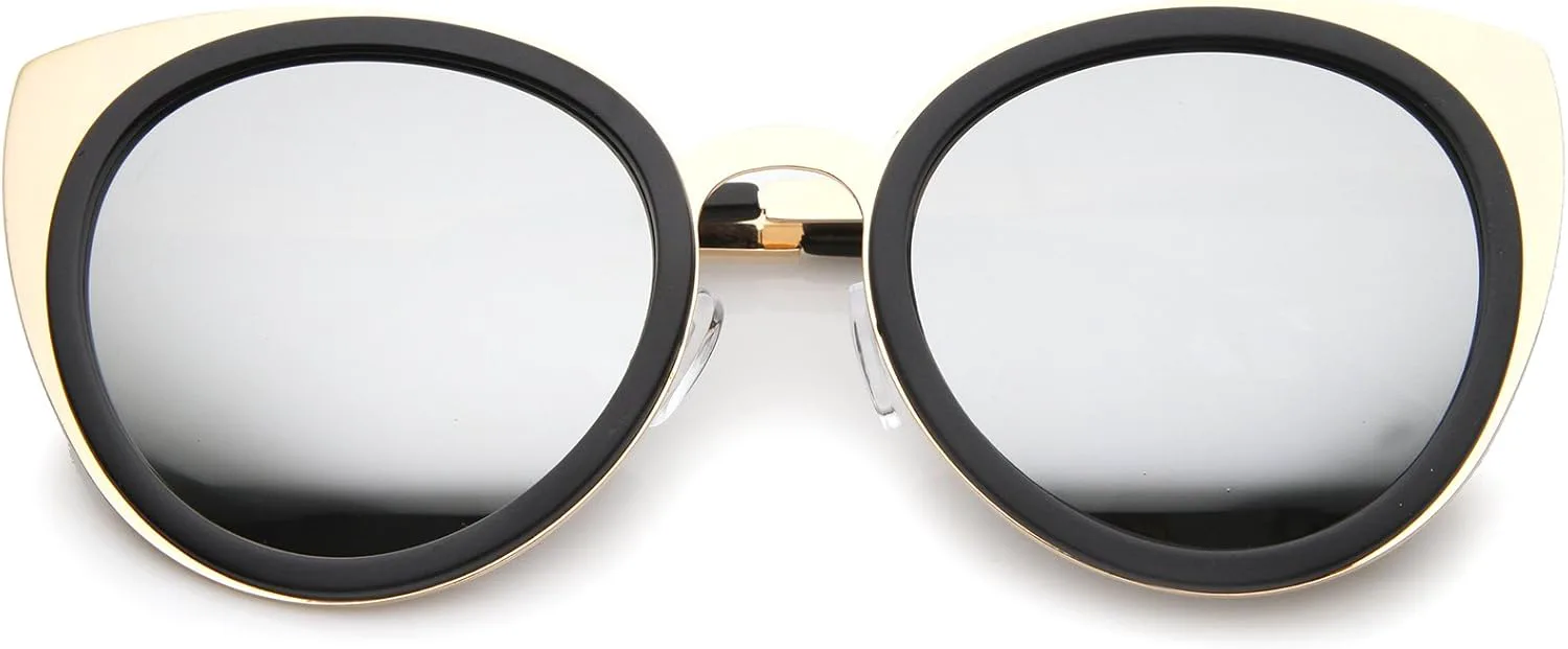 

Женские солнцезащитные очки zeroUV «кошачий глаз» с двухцветными металлическими усиленными зеркальными линзами, диаметр линз 54 мм, Black-gold / Silver Mirror