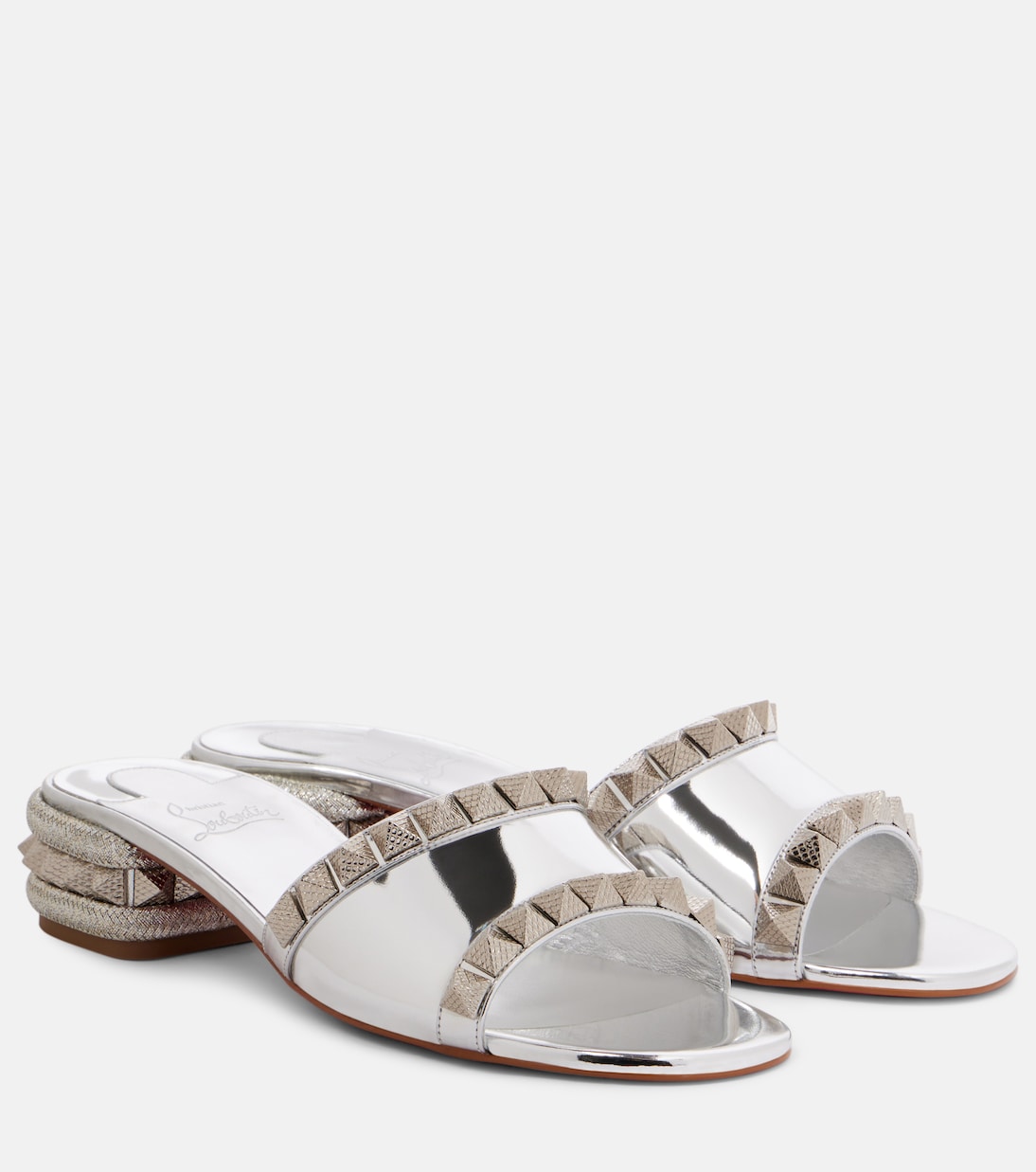 Пирамуле 30 мюли из зеркальной кожи Christian Louboutin, Silver/Lin Silver