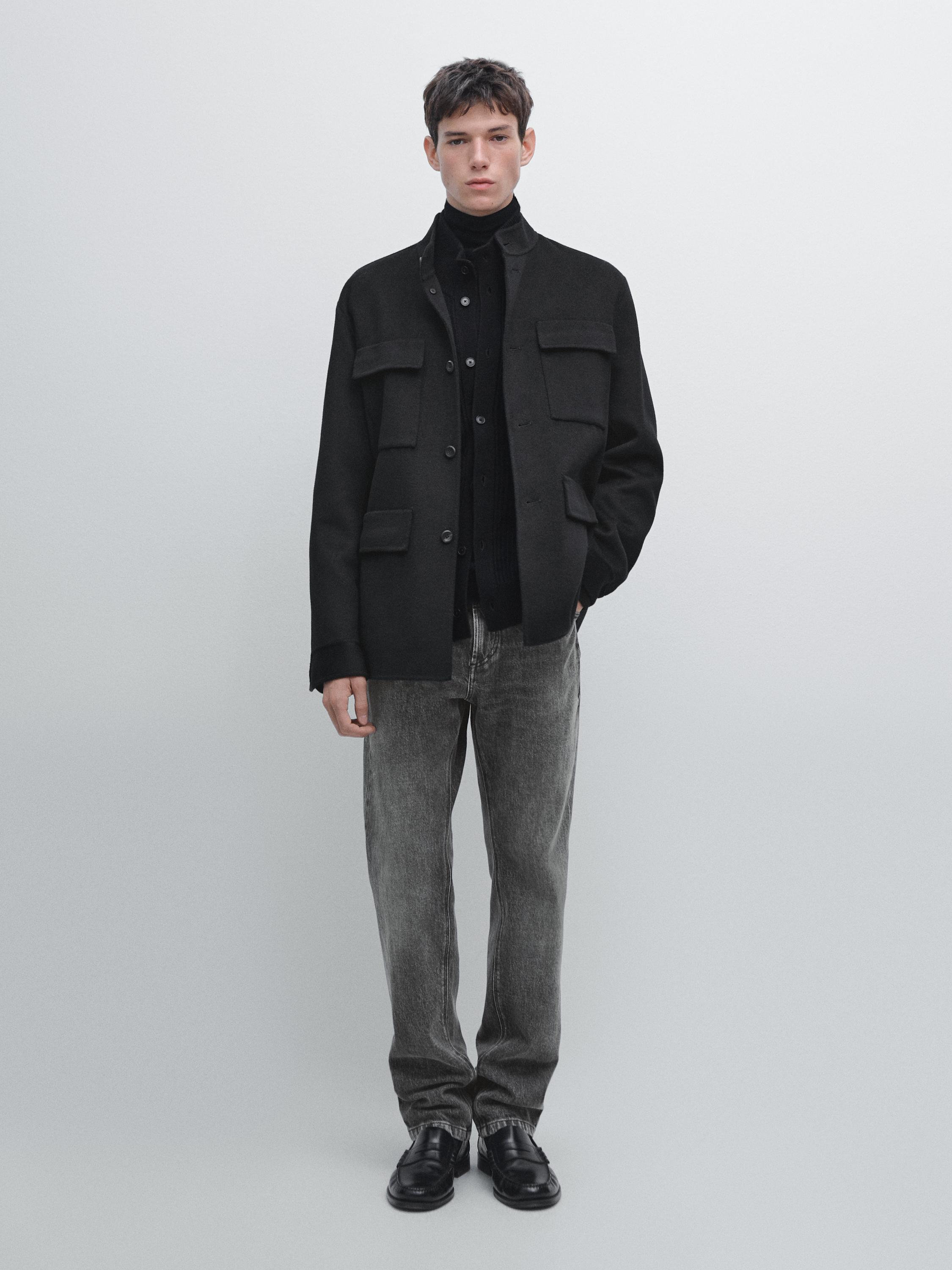 

Кардиган из смесовой шерсти с воротником-стойкой Massimo Dutti, темно-синий