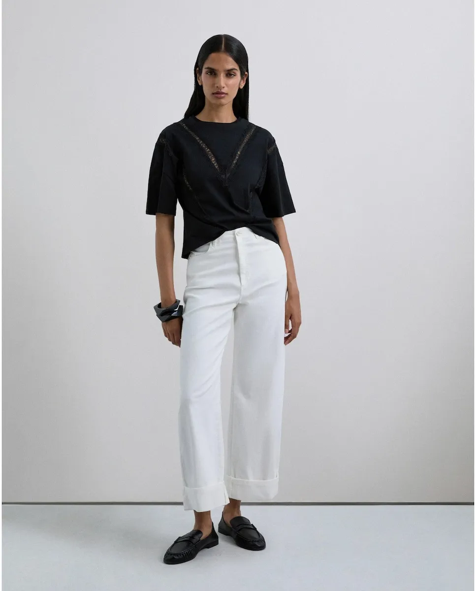 

Женская футболка с короткими рукавами и кружевными деталями Scalpers, черный