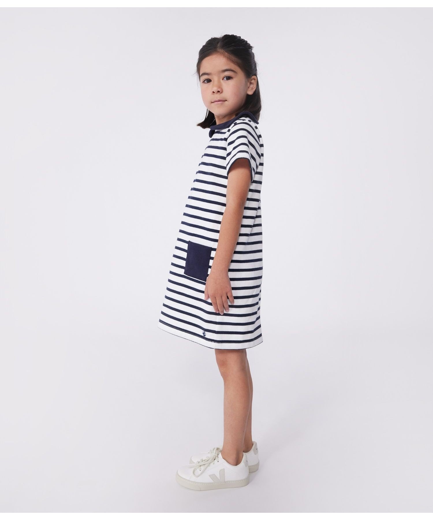 Платье с короткими рукавами PETIT BATEAU, Off-white/Navy