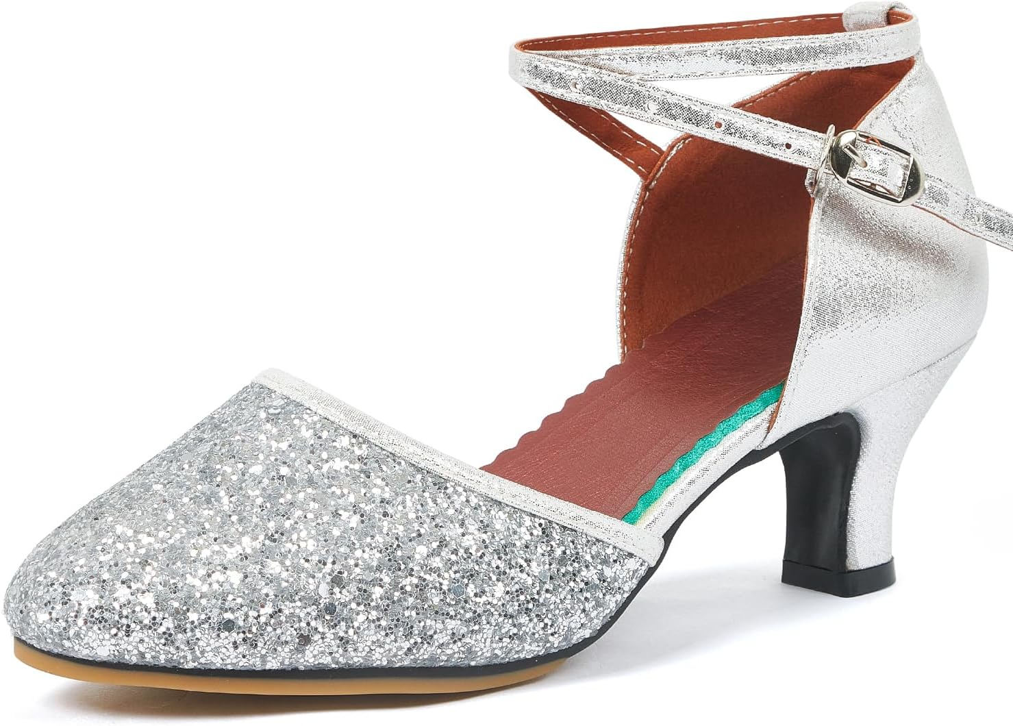 

Женские латинские танцевальные туфли iCKER на каблуке для бальных танцев, сальсы, танго, вечеринок с пайетками, Silver-rubber Sole