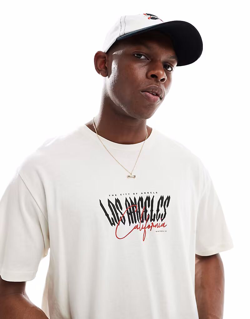 

Футболка Jack & Jones oversize с принтом Los Angeles в кремовом цвете