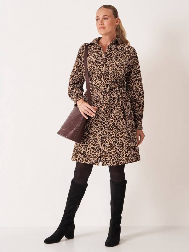 

Платье-рубашка Elsie из вельвета с леопардовым принтом Crew Clothing, Beige