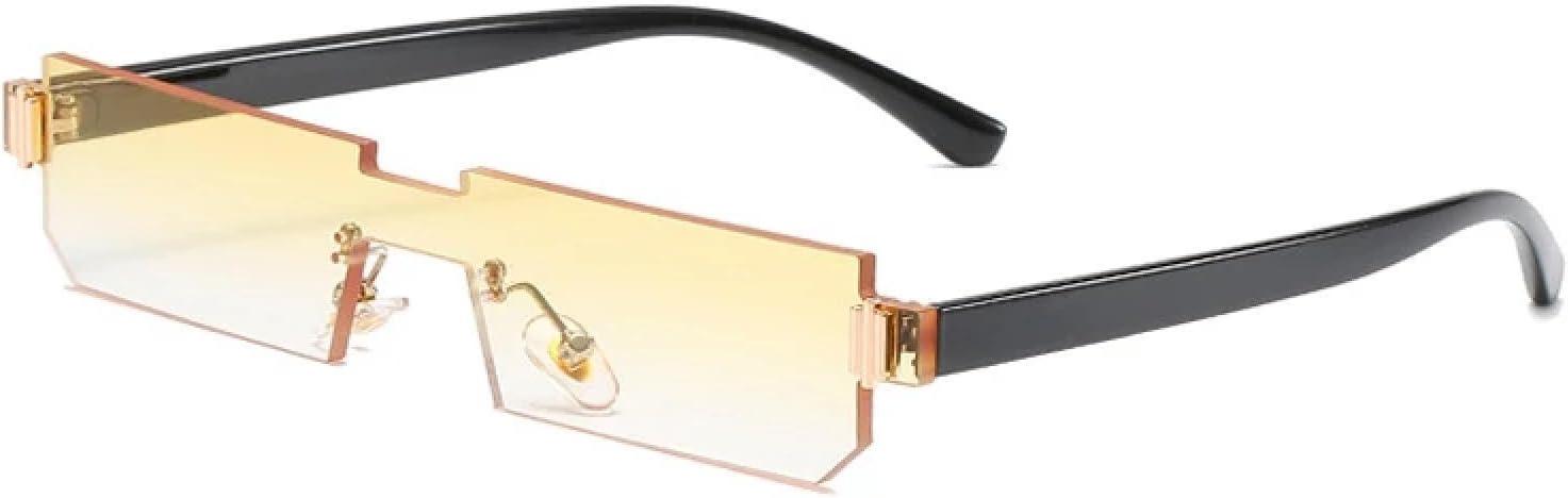 

Женские солнцезащитные очки без оправы для мужчин, модные, роскошные, цельные, в маленькой оправе, для активного отдыха и путешествий, с защитой от УФ-излучения UV400 TKKTLLT, Black Yellow