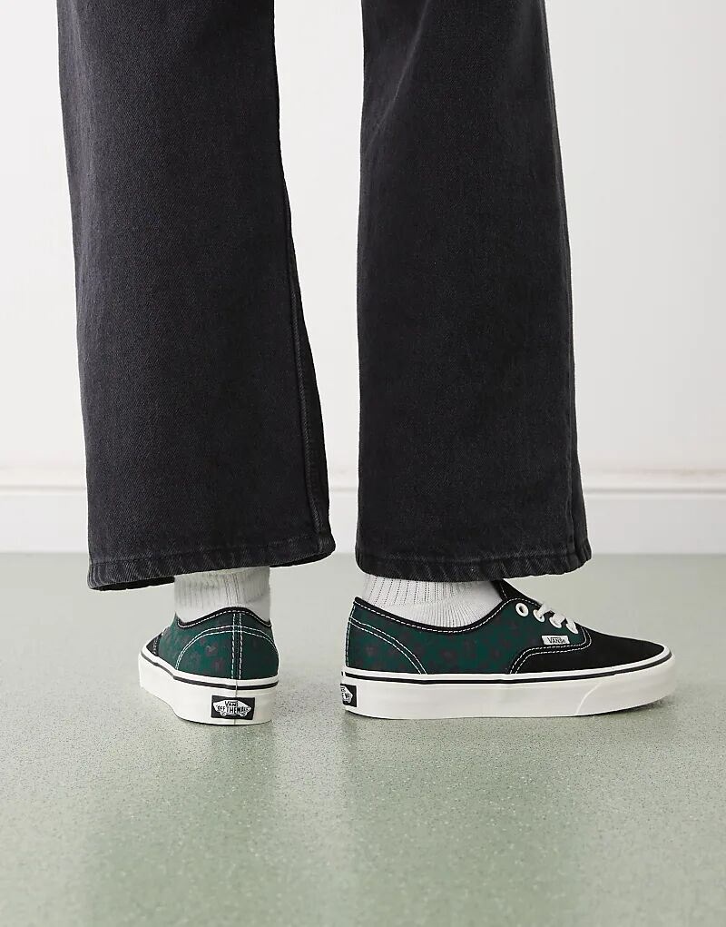 Кроссовки Vans Authentic с леопардовым принтом черного и зеленого цветов — фото 3