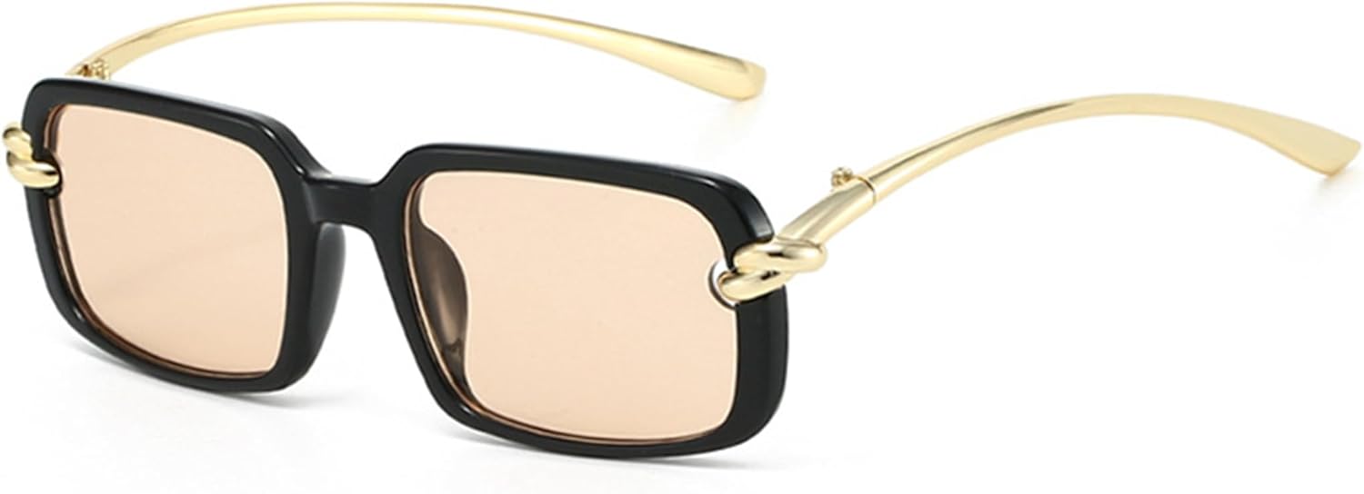 

Солнцезащитные очки Bullabulling в стиле ретро Y2k для женщин и мужчин, модные квадратные узкие солнцезащитные очки золотистого цвета с защитой от УФ-излучения UV400, Black Champagne