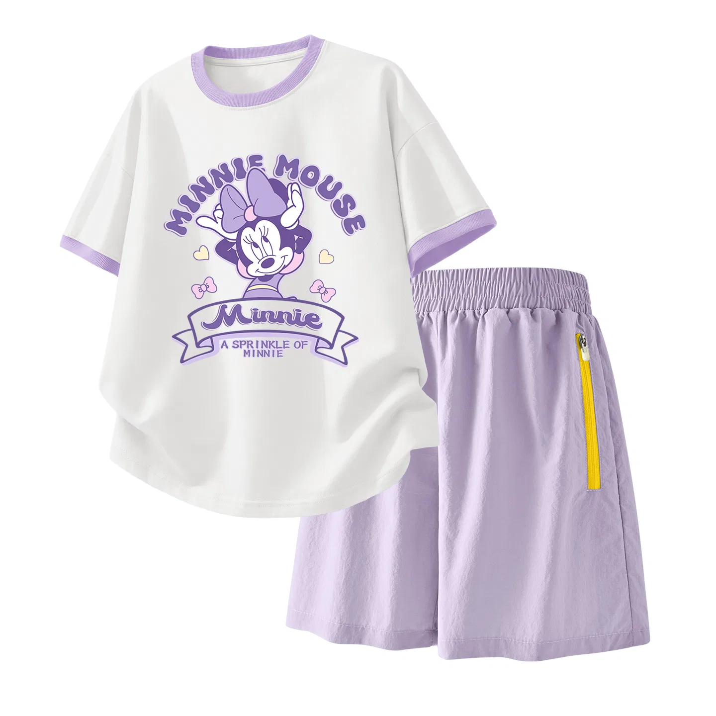 Детский спортивный костюм Casual Sportswear 2 Piece Set Disney, Di Color Tape White Purple+Solid Color Taro Paste Purple