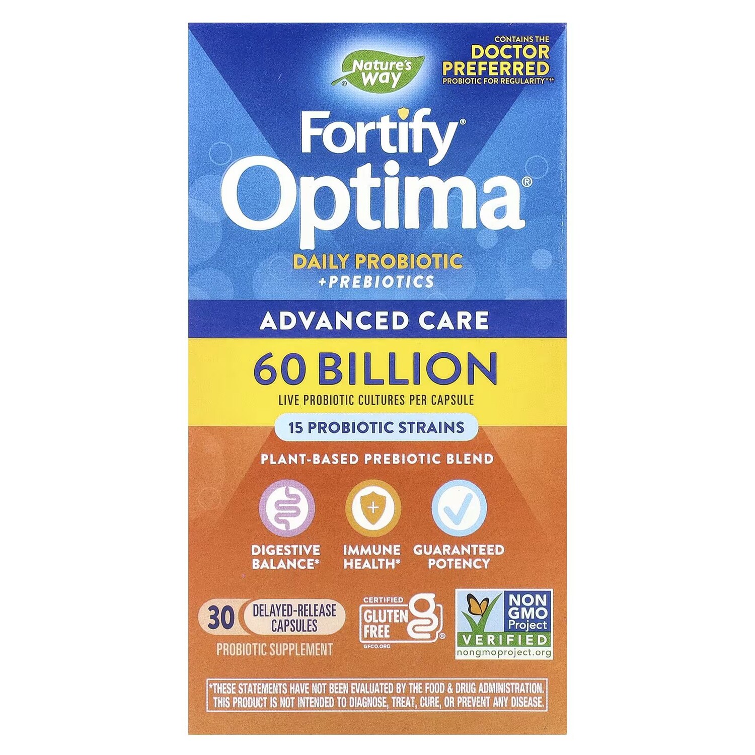 

Fortify Optima, пробиотик + пребиотики для ежедневного применения, 60 миллиардов, 30 капсул с отсроченным высвобождением Nature'S Way