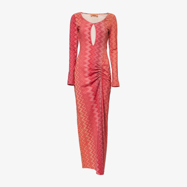 

Шифоновое плиссированное макси-платье с запахом Missoni, цвет cherry chevron