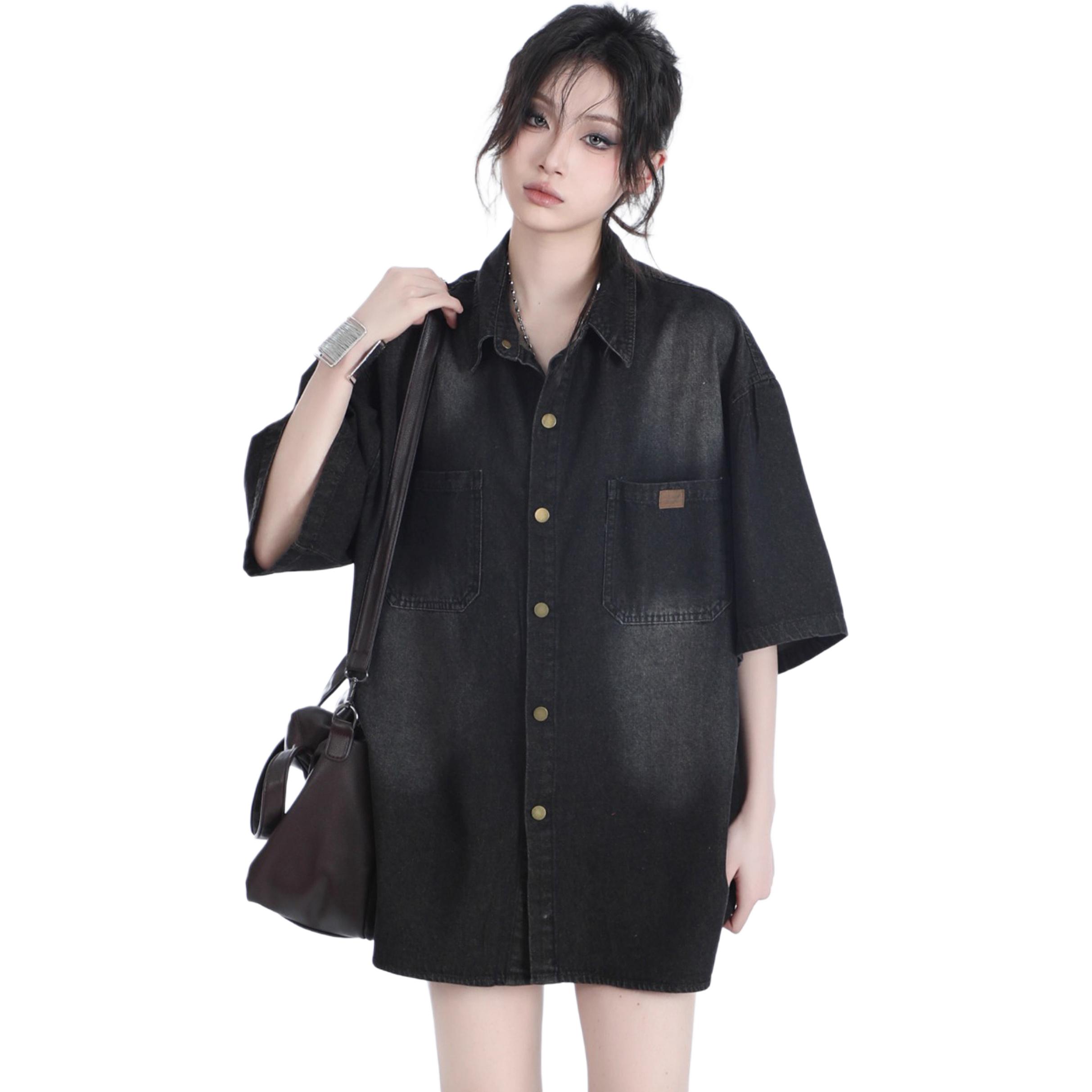 

Рубашка Unisex Lapel Moderate Denim ZIAREL, черный