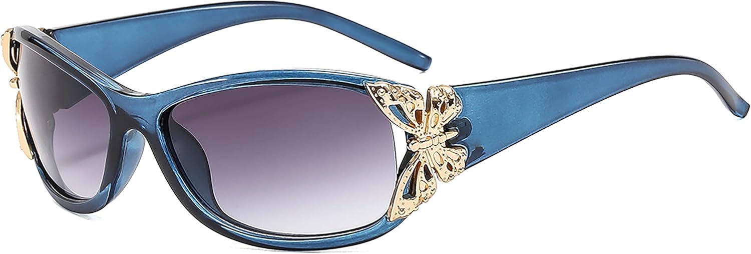 

Модные солнцезащитные очки в стиле Y2K с бабочками для женщин, винтажные солнцезащитные очки с обтекаемой формой, идеально подходят для вождения, пляжной вечеринки Generic, A